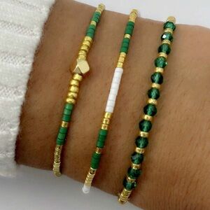 New! Lucky 🍀 Green and Gold Beaded Bracelet Set